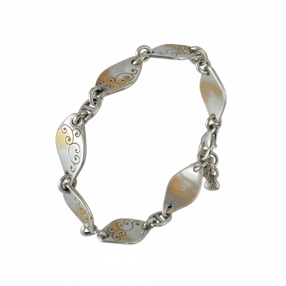 Brighton Contempo Silver Gold Swirl Link Bracelet Heart Charm Mixed Metal